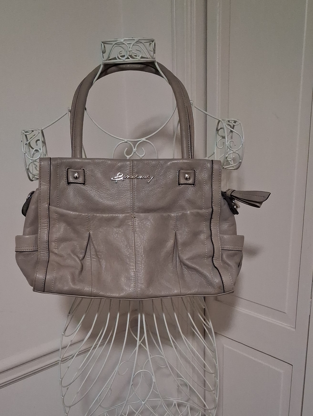 b. makowsky Taupe Leather Shoulder Tote